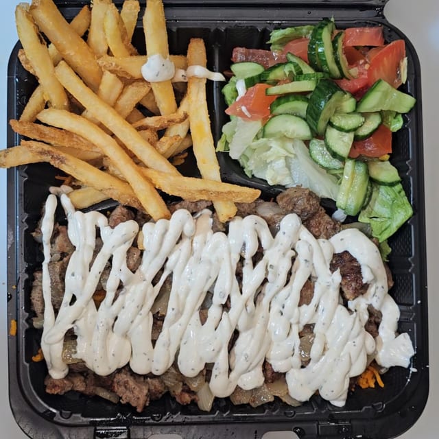 Mixed Chicken + Beef & Lamb Over Rice Platter.