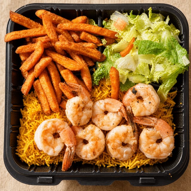 Shrimp Over Rice Platter.