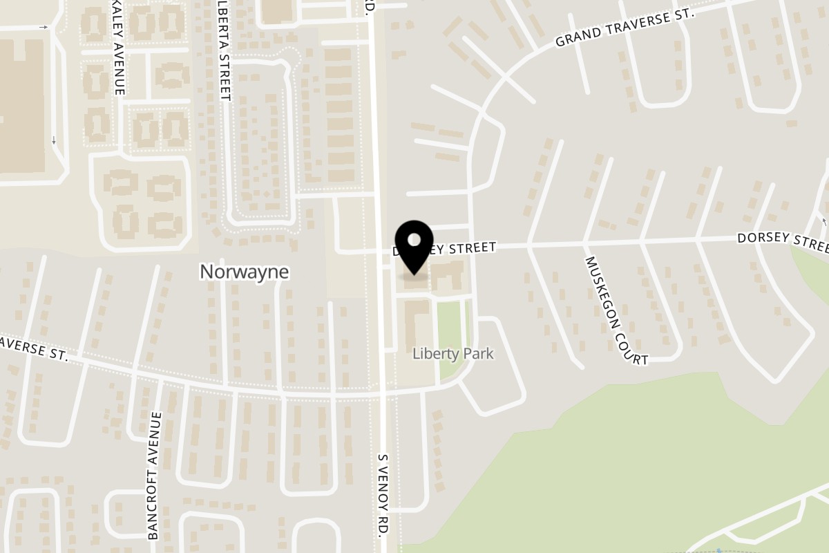 Map showing the location of Times Square Kitchen on 2327 S Venoy Rd in Westland